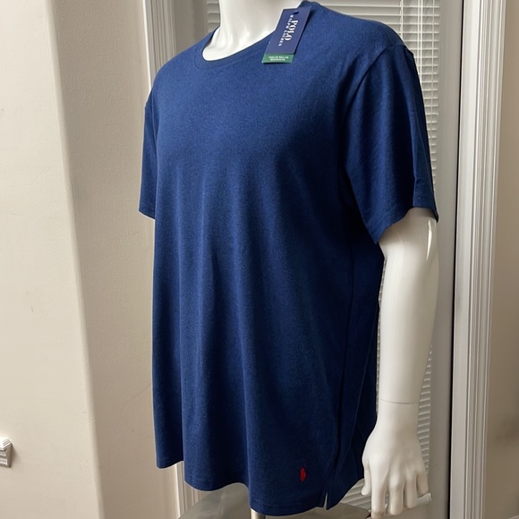 Polo Navy Mesh Stretch Moisture Wicking Short Sleeve Tagless Crewneck T-Shirt - Picture 1 of 8